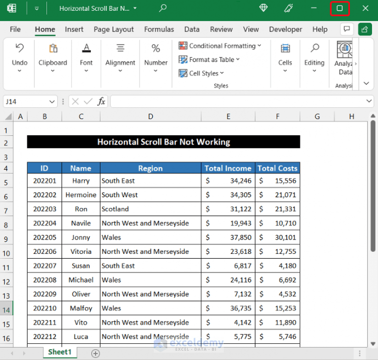 [Fixed!] Excel Horizontal Scroll Bar Not Working (8 Possible Solutions)