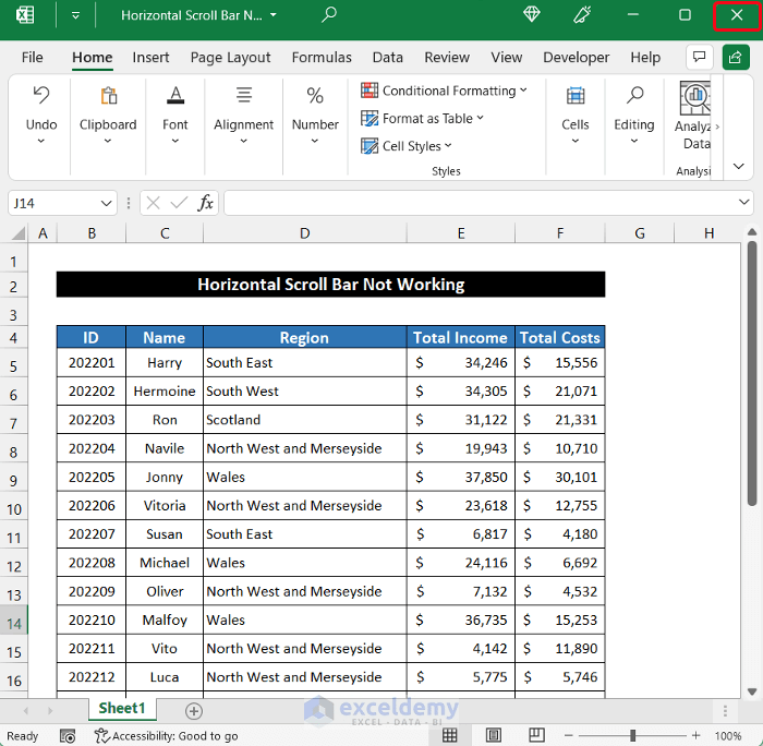 [Fixed!] Excel Horizontal Scroll Bar Not Working (8 Possible Solutions)
