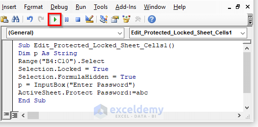 Excel VBA to Protect Sheet but Allow to Select Locked Cells (2 Examples)