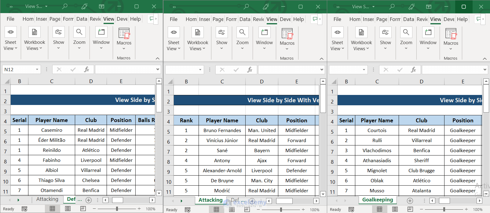 View Side by Side with Vertical Synchronous Scrolling in Excel