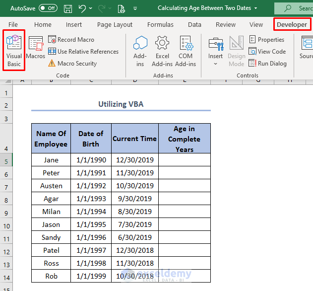 How to Calculate Age Between Two Dates in Excel (6 Methods)