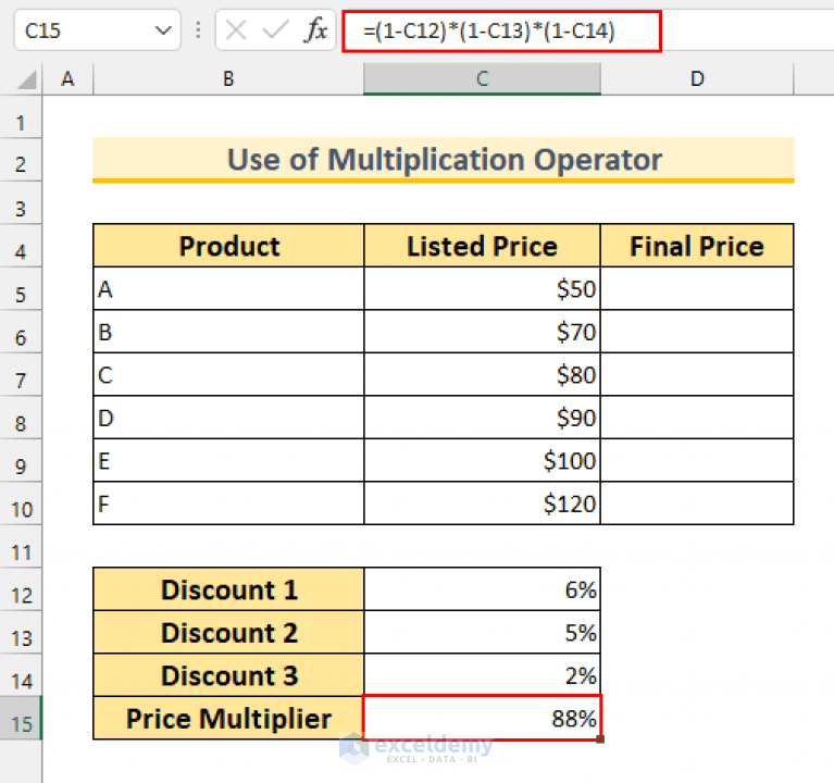 How to Calculate Multiple Discounts in Excel (4 Easy Methods)