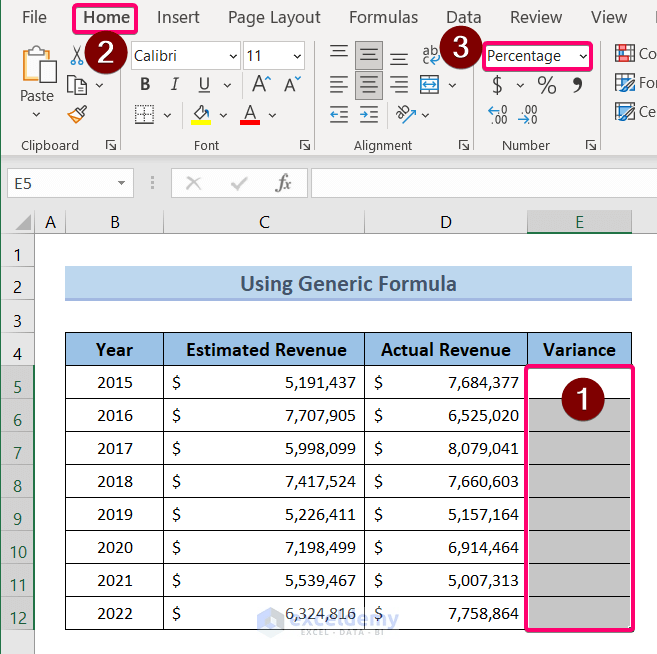 How to Calculate Percentage Variance between Two Numbers in Excel