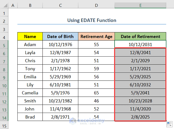 How to Calculate the Retirement Age in Excel 4 Quick Methods ExcelDemy