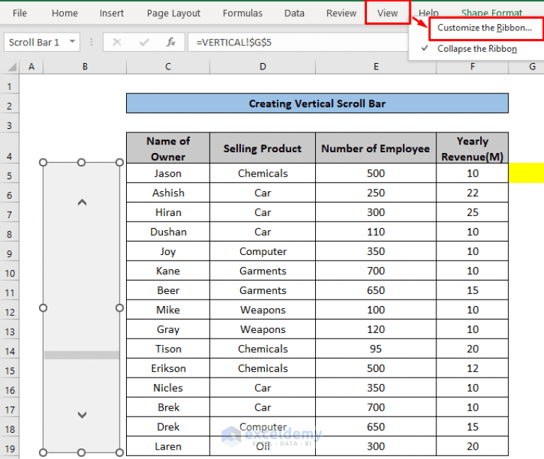 How to Insert Scroll Bar in Excel (2 Suitable Methods)