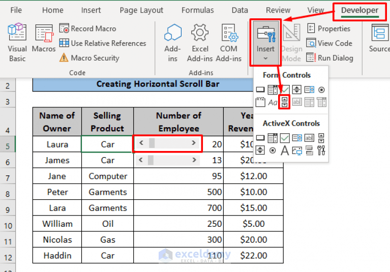 How to Insert Scroll Bar in Excel (2 Suitable Methods)