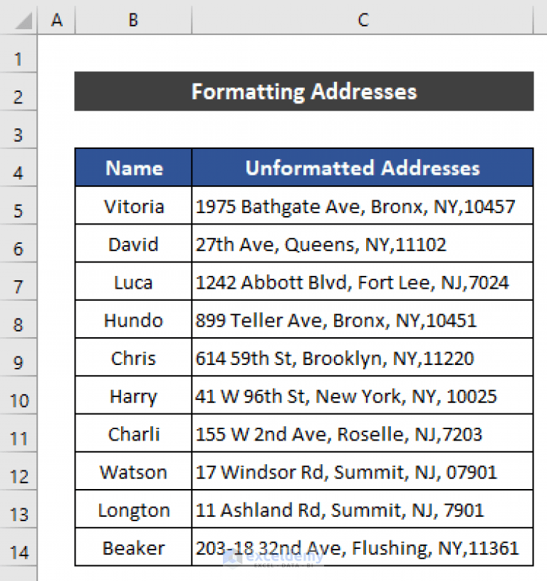 How to Format Addresses in Excel (4 Easy Methods) ExcelDemy