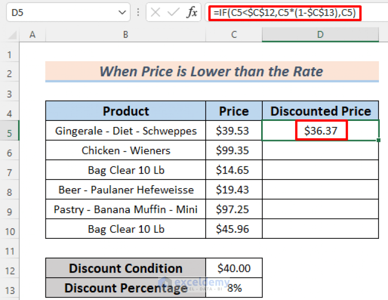 How to Use IF Function in Excel for Discounts (4 Suitable Examples)