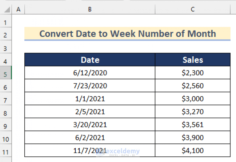 How to Convert Date to Week Number of Month in Excel (5 Ways)