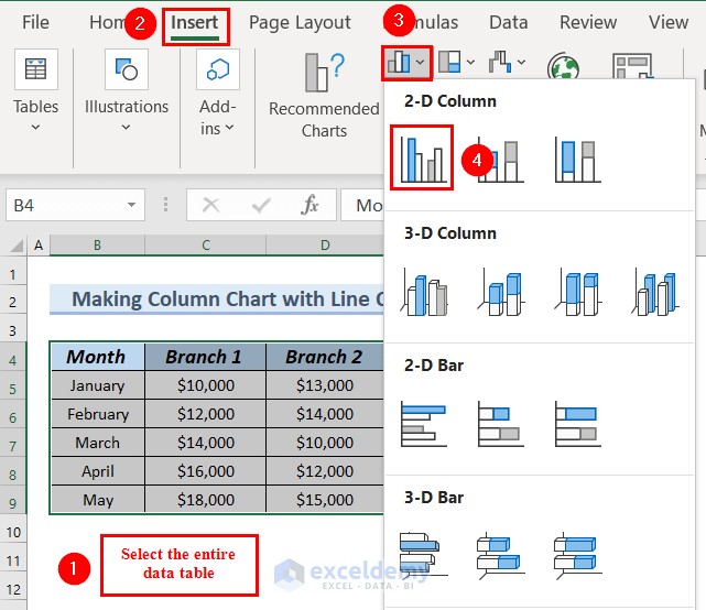 Create an Excel Bar Chart with a Line Overlay - 3 Steps - ExcelDemy