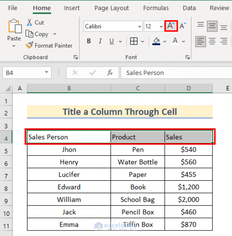 How to Title a Column in Excel (5 Easy Methods) ExcelDemy
