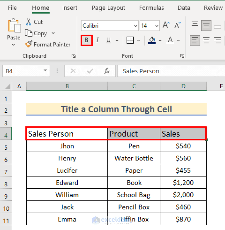 How to Title a Column in Excel (5 Easy Methods) ExcelDemy