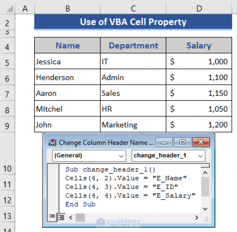 How to Change Column Header Name in Excel VBA (3 Examples)