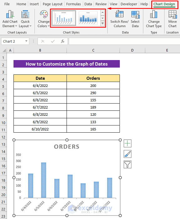 How to Create Graph from List of Dates in Excel