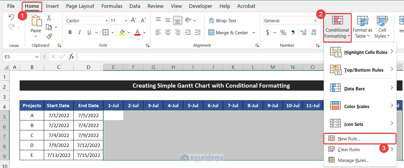 Excel Gantt Chart with Conditional Formatting (2 Examples)