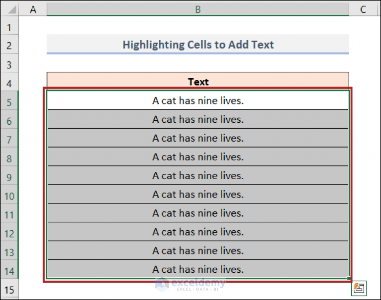 How to Add Text to Multiple Cells in Excel (10 Easy Methods)