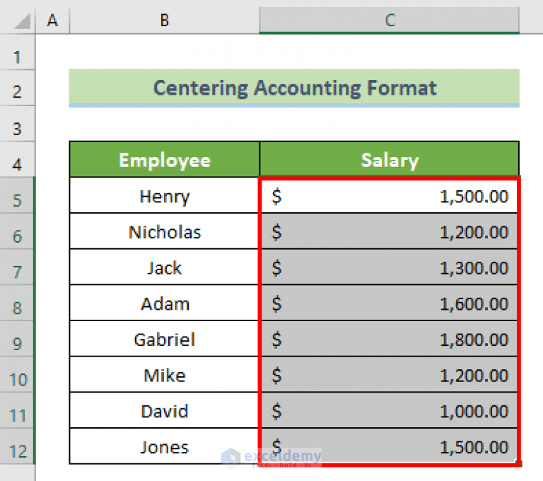 How to Center Accounting Format in Excel (with Easy Steps)