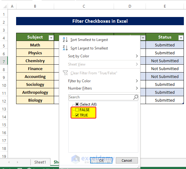 How to Filter Checkboxes in Excel (with Easy Steps) ExcelDemy