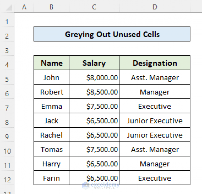 How to Grey Out Unused Cells in Excel (3 Quick Methods)
