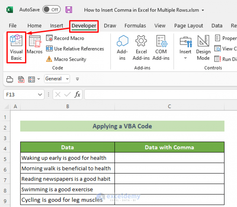 How to Insert Comma in Excel for Multiple Rows (3 Suitable Ways)