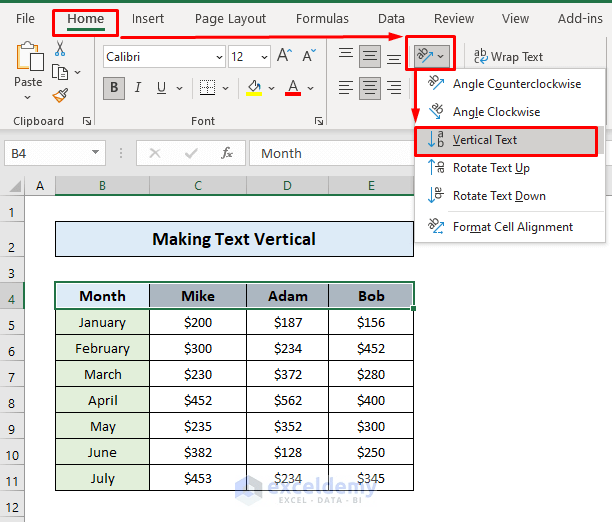 How to Make Text Vertical in Excel (2 Easy Ways) ExcelDemy