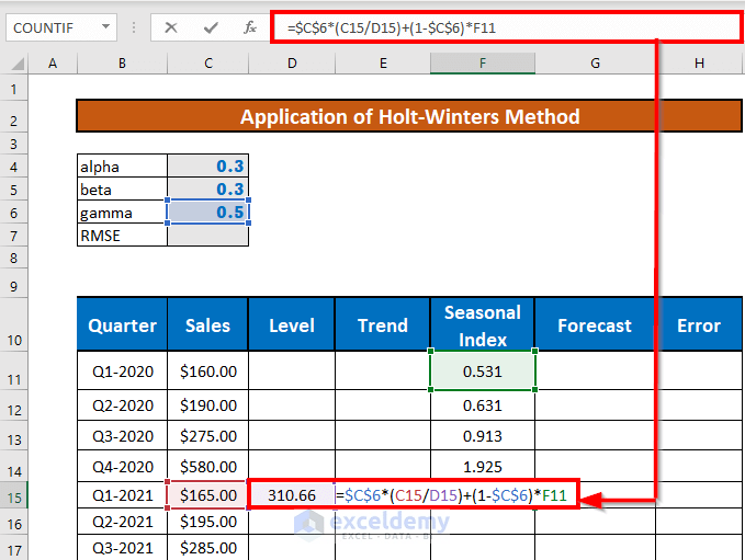 Perform HoltWinters Exponential Smoothing in Excel 11 Steps