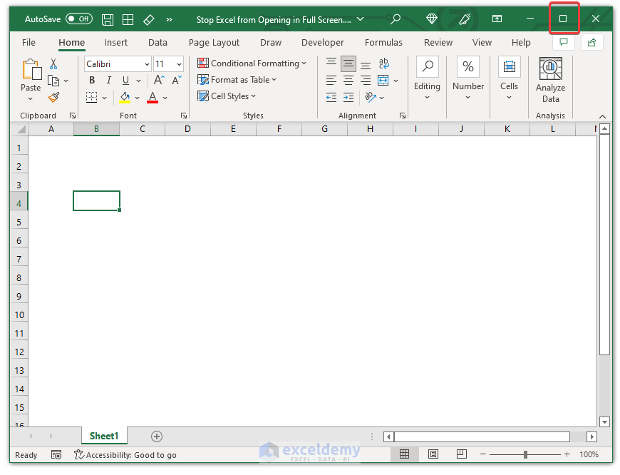 How Do I Stop Excel from Opening in Full Screen (4 Easy Ways)