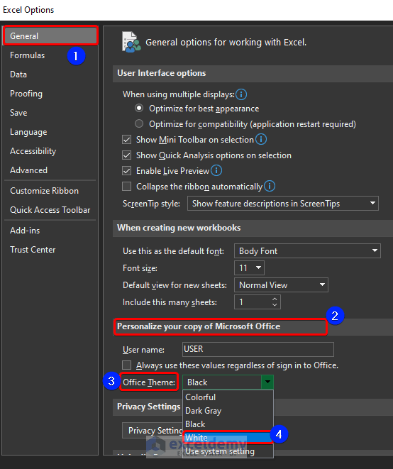 How to Change the Background from Black to White in Excel (3 Ways)
