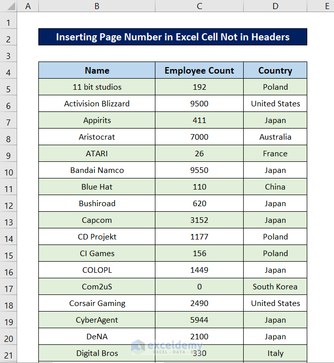 How to Insert Page Number in Excel Cell Not in Header