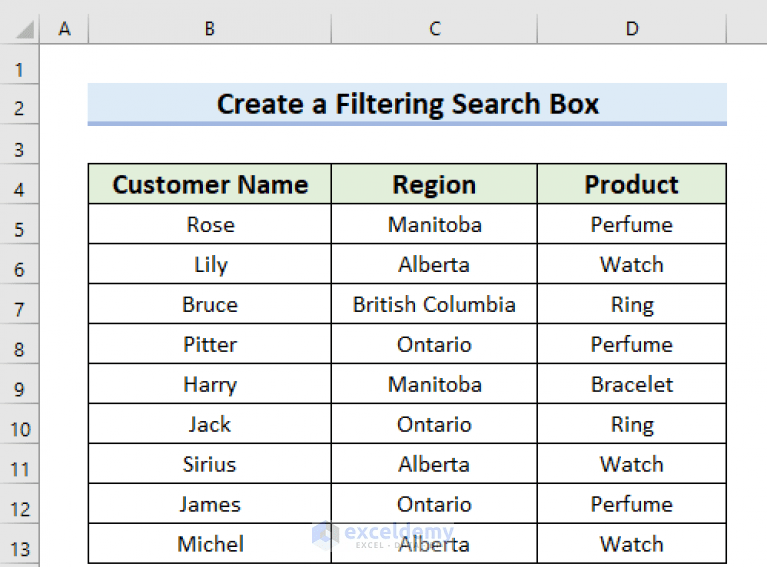How to Create a Filtering Search Box for Your Excel Data (5 Ways)