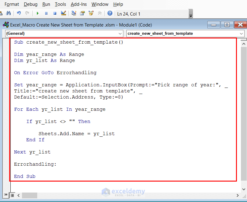 How to Create a New Sheet from a Template Using a Macro in Excel 3