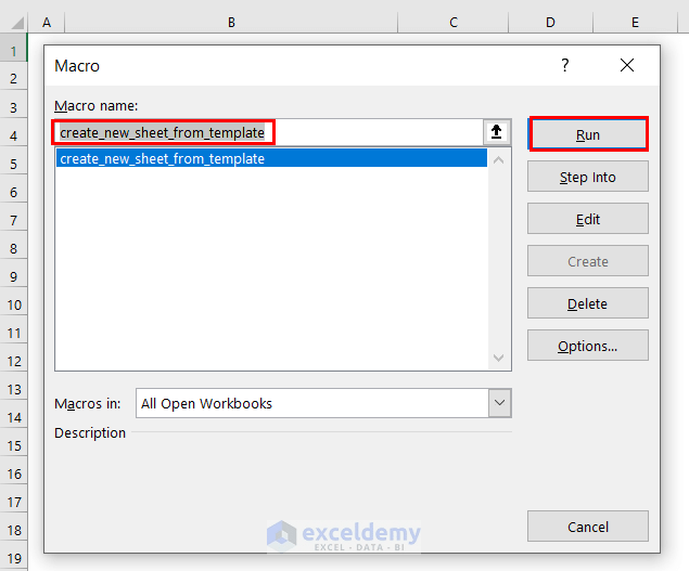 How to Create a New Sheet from a Template Using a Macro in Excel 3