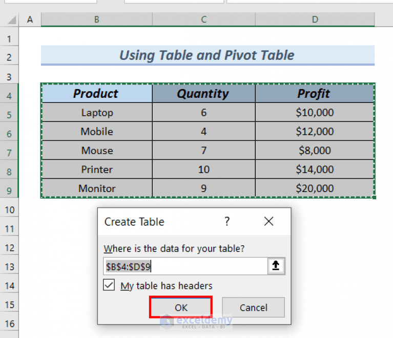 Create a Table in Excel Based on Cell Value (4 Easy Methods)