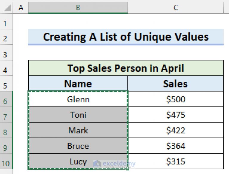 How to Create List of Unique Values from Multiple Sheets in Excel