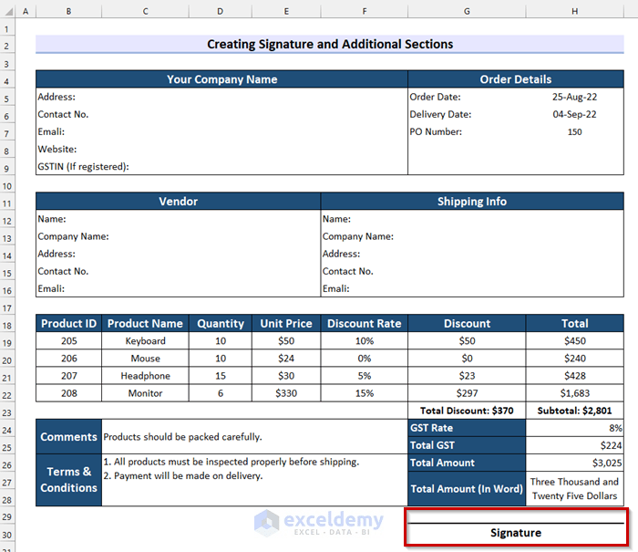 Creating GST Purchase Order Format in Excel (Free Template)