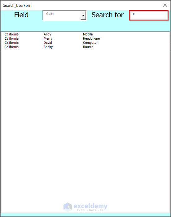 Create a Search Box in Excel with VBA (5 Suitable Examples)