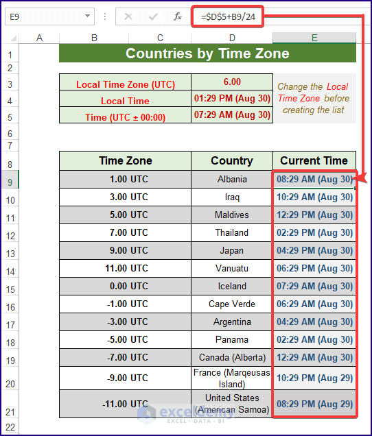 Making a List of Countries by Time Zone in Excel with Easy Steps | Family Man Librarian