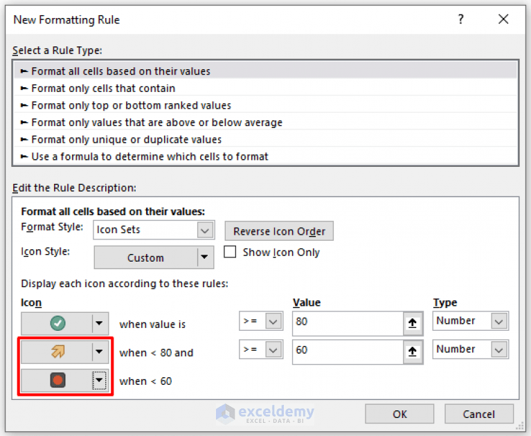 Excel Conditional Formatting Add Custom Icon Sets (2 Ways)