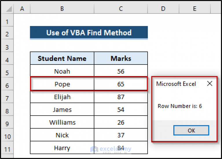 Excel VBA Return Row Number of Value (5 Suitable Methods)
