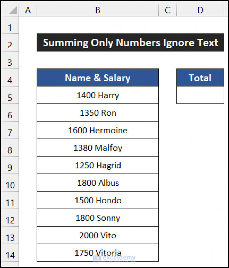 How to Sum Only Numbers and Ignore Text in Same Cell in Excel