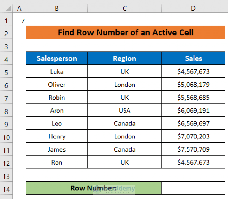 How to Find Row Number Using VBA in Excel (4 Macros)