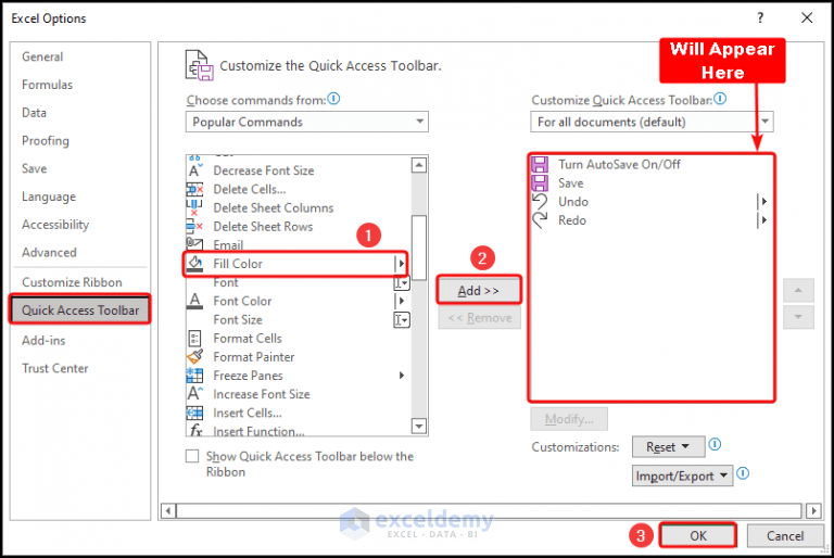 How to Add the Fill Color Icon to the Quick Access Toolbar in Excel