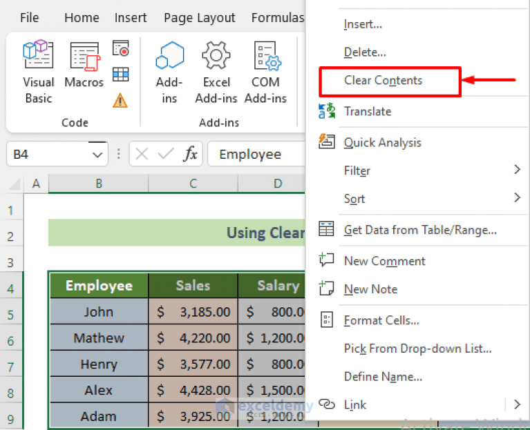 How to Clear Contents in Excel Without Deleting Formatting