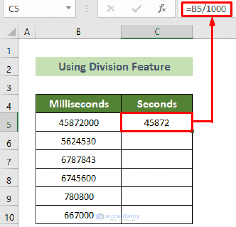 How to Convert Milliseconds to Seconds in Excel (2 Quick Ways)