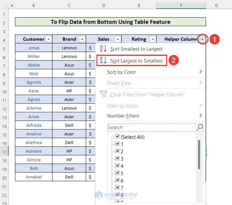 How to Flip Data in Excel from Bottom to Top (4 Quick Methods)