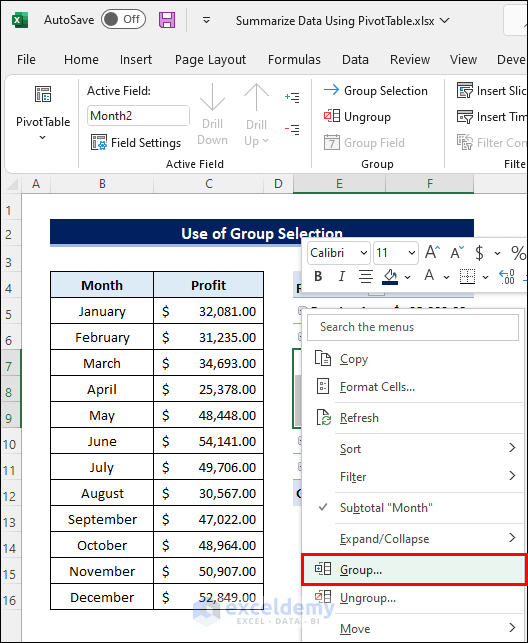 How to Summarize Data in Excel Using a Pivot Table (2 Methods)