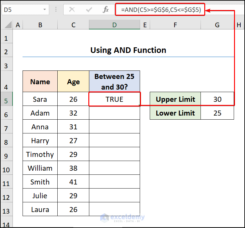 If a Value Lies Between Two Numbers Then Return Result in Excel