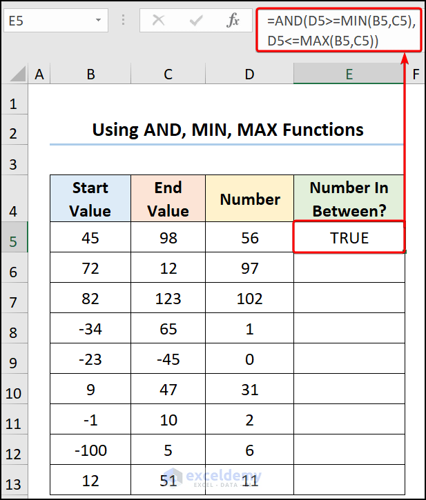 If a Value Lies Between Two Numbers Then Return Result in Excel