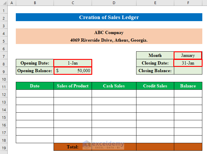 Ledger Excel Template