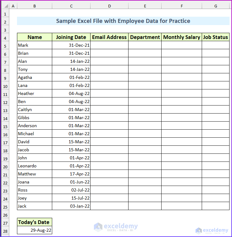 Sample Excel File with Employee Data for Practice ExcelDemy